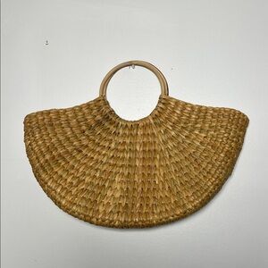 Zara Natural Woven Straw Half-Moon Tote with Round Handles